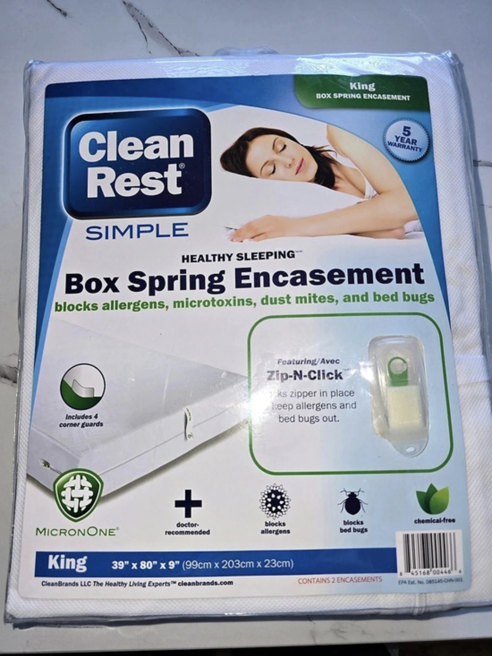 King SIZE; CleanRest Simple Box Spring Encasement White Box Spring, NWT